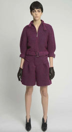 EMPORIO ARMANI - A PINK AND BLACK BELTED JACKET WITH BUCKET DETAILS, PRE-FALL 2014