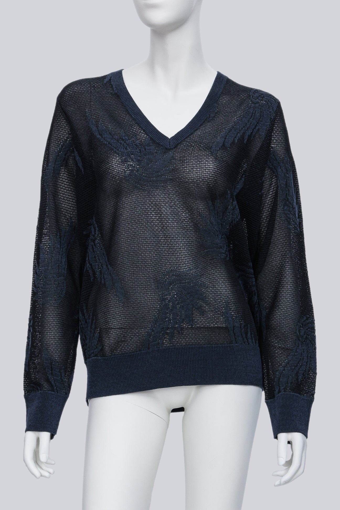 DRIES VAN NOTEN - A BLUE V-NECK KNIT JUMPER