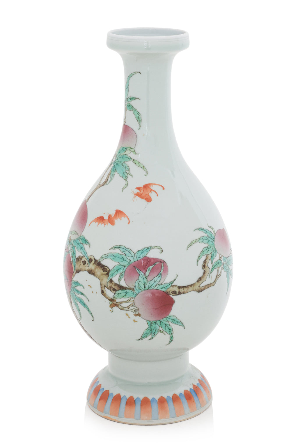 A FAMILLE ROSE 'PEACH AND BAT' BOTTLE VASE