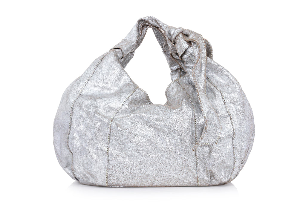 PAUL & JOE – A METALLIC SILVER KNOT-HANDLE HOBO BAG