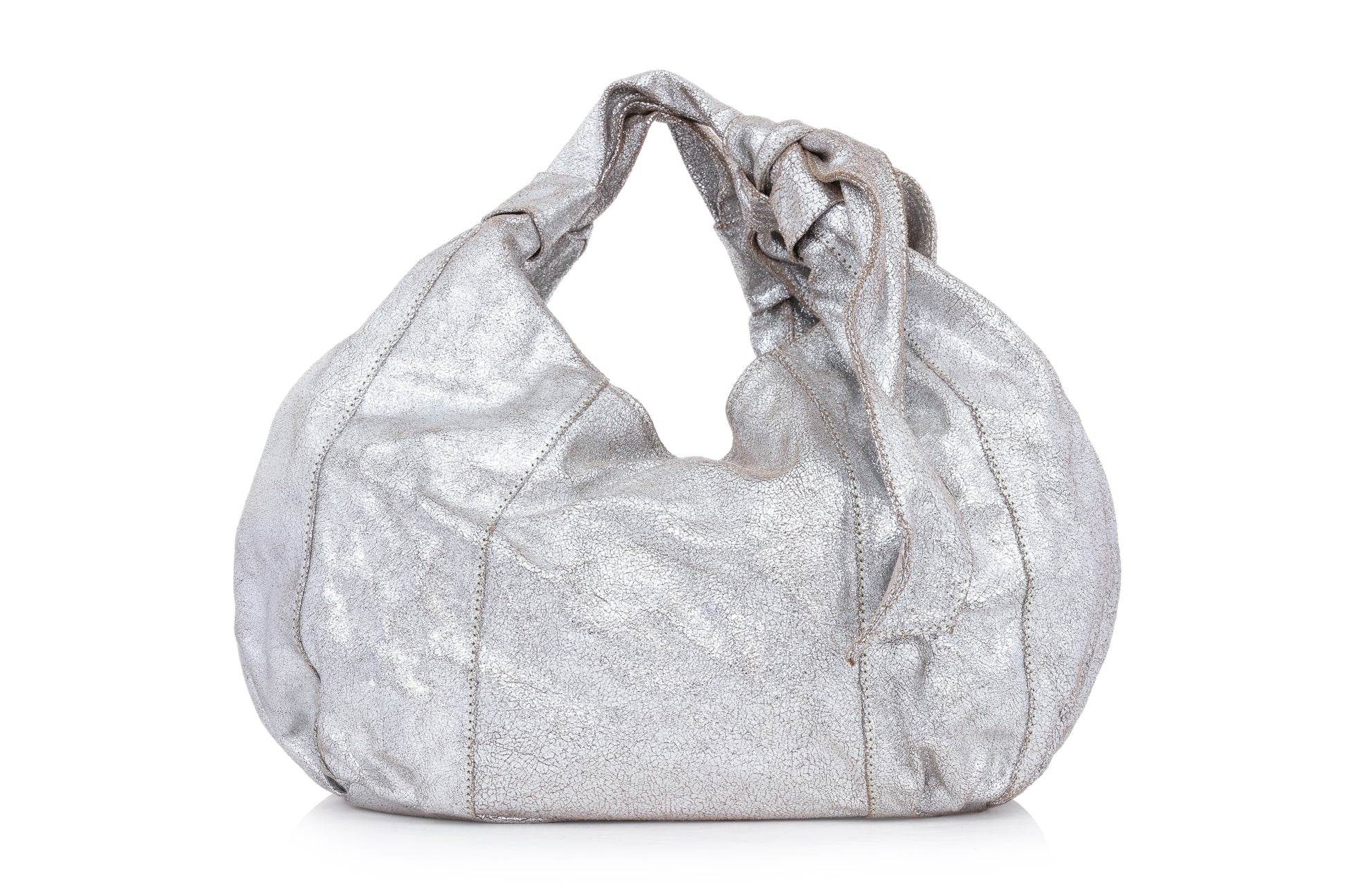 PAUL & JOE – A METALLIC SILVER KNOT-HANDLE HOBO BAG