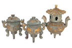 THREE GILT BRONZE CENSERS