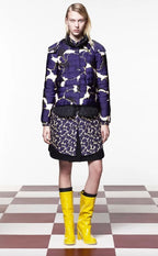 JIL SANDER NAVY - A PURPLE AND YELLOW PATTERNED LONG SLEEVE OVERSIZED SHIRT, RESORT RTW 2015
