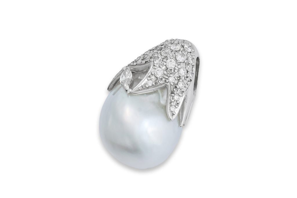 A BAROQUE CULTURED PEARL AND DIAMOND PENDANT BY OKINA JUN