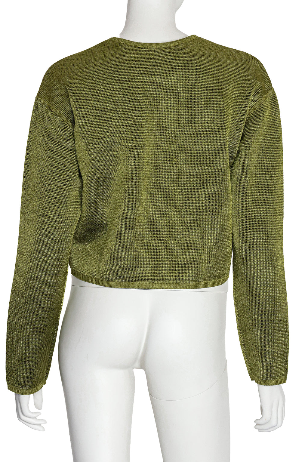ALEXANDER WANG - A METALLIC GREEN ITALIAN YARN BLEND CROPPED SWEATER