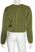 ALEXANDER WANG - A METALLIC GREEN ITALIAN YARN BLEND CROPPED SWEATER