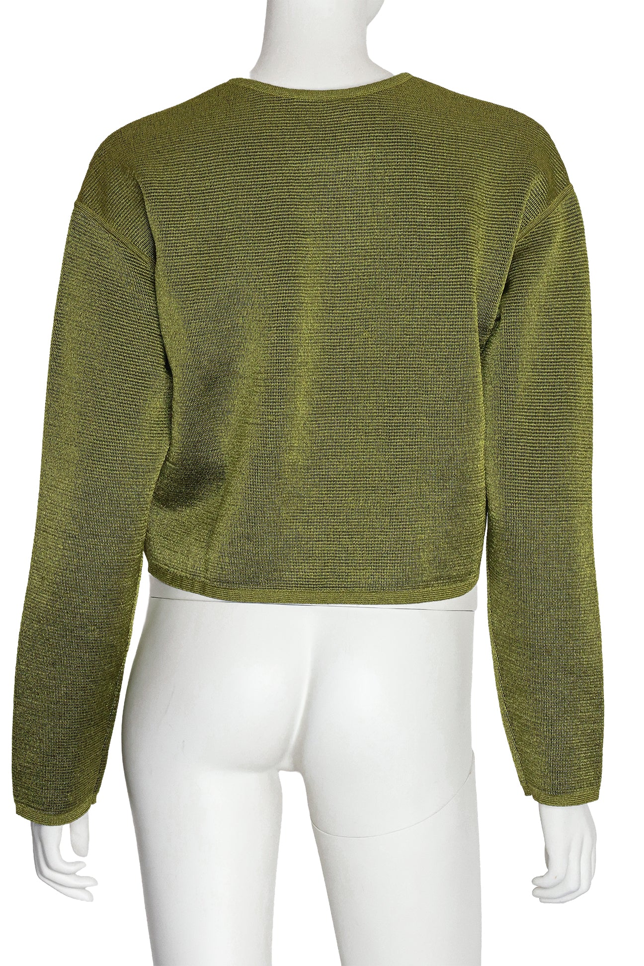 ALEXANDER WANG - A METALLIC GREEN ITALIAN YARN BLEND CROPPED SWEATER