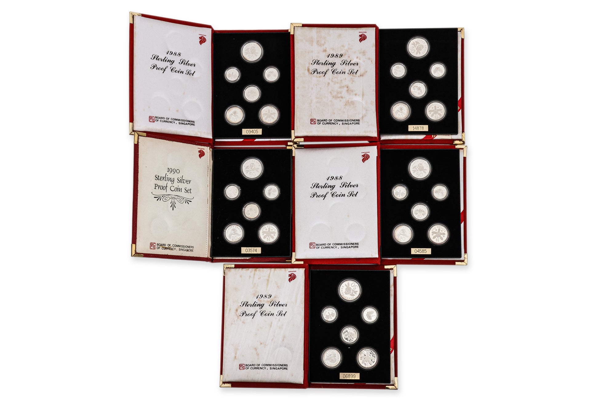 SINGAPORE, SILVER PROOF COIN SETS, 1988-1990 (5)