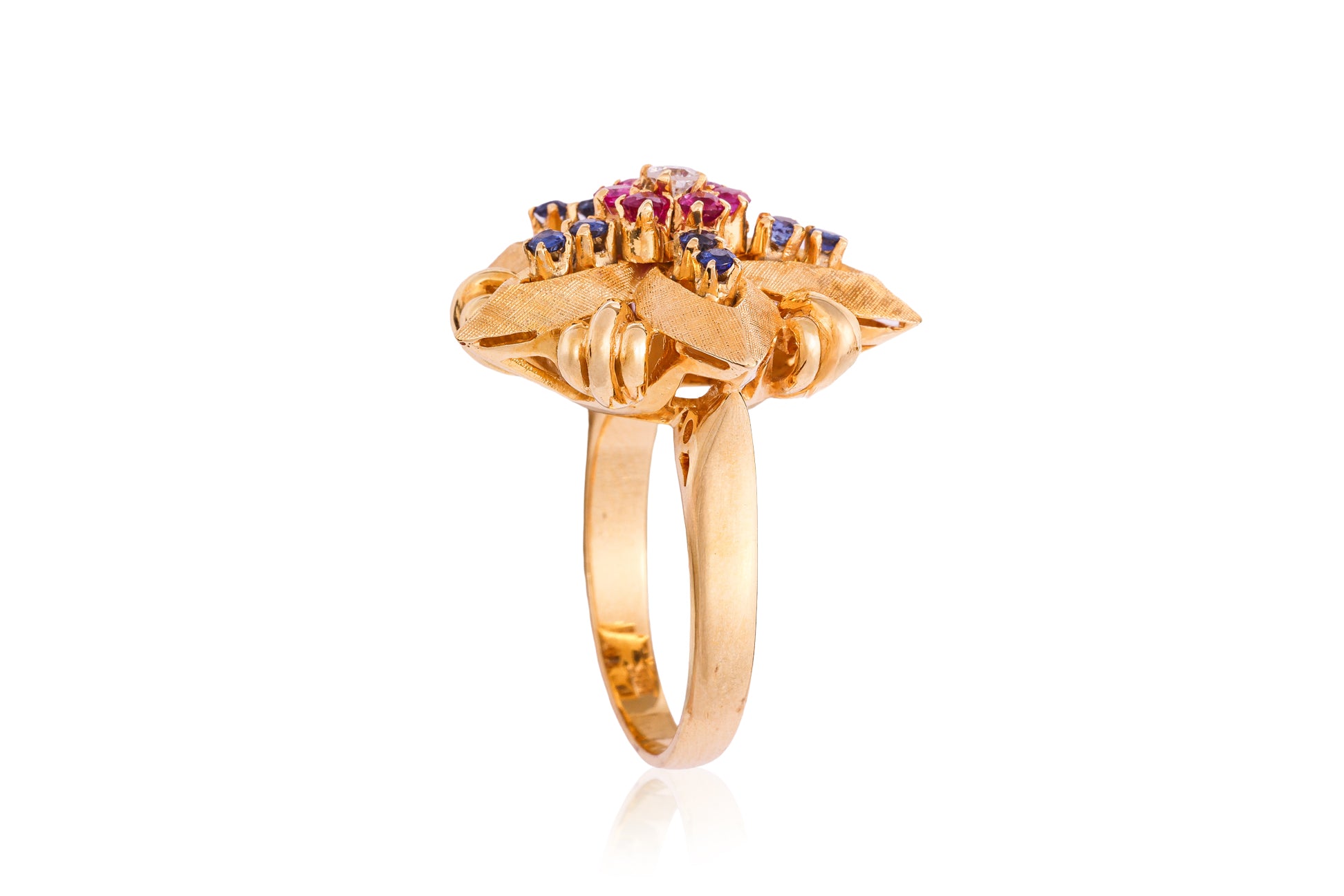 A DIAMOND, RUBY AND SAPPHIRE 'FLOWER' RING