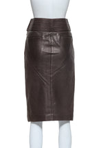 YVES SAINT LAURENT RIVE GAUCHE - A BROWN LEATHER SKIRT