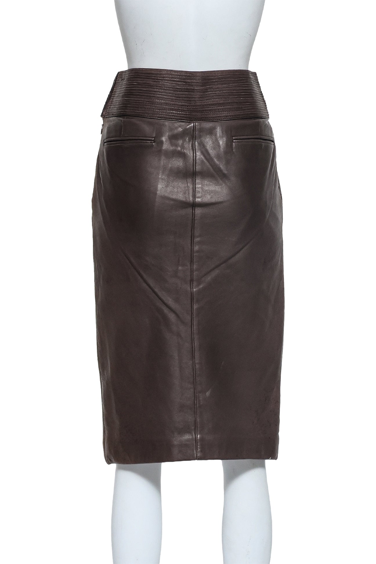 YVES SAINT LAURENT RIVE GAUCHE - A BROWN LEATHER SKIRT