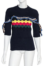 MARNI - A NAVY MULTICOLOURED RIBBED KNIT SWEATER