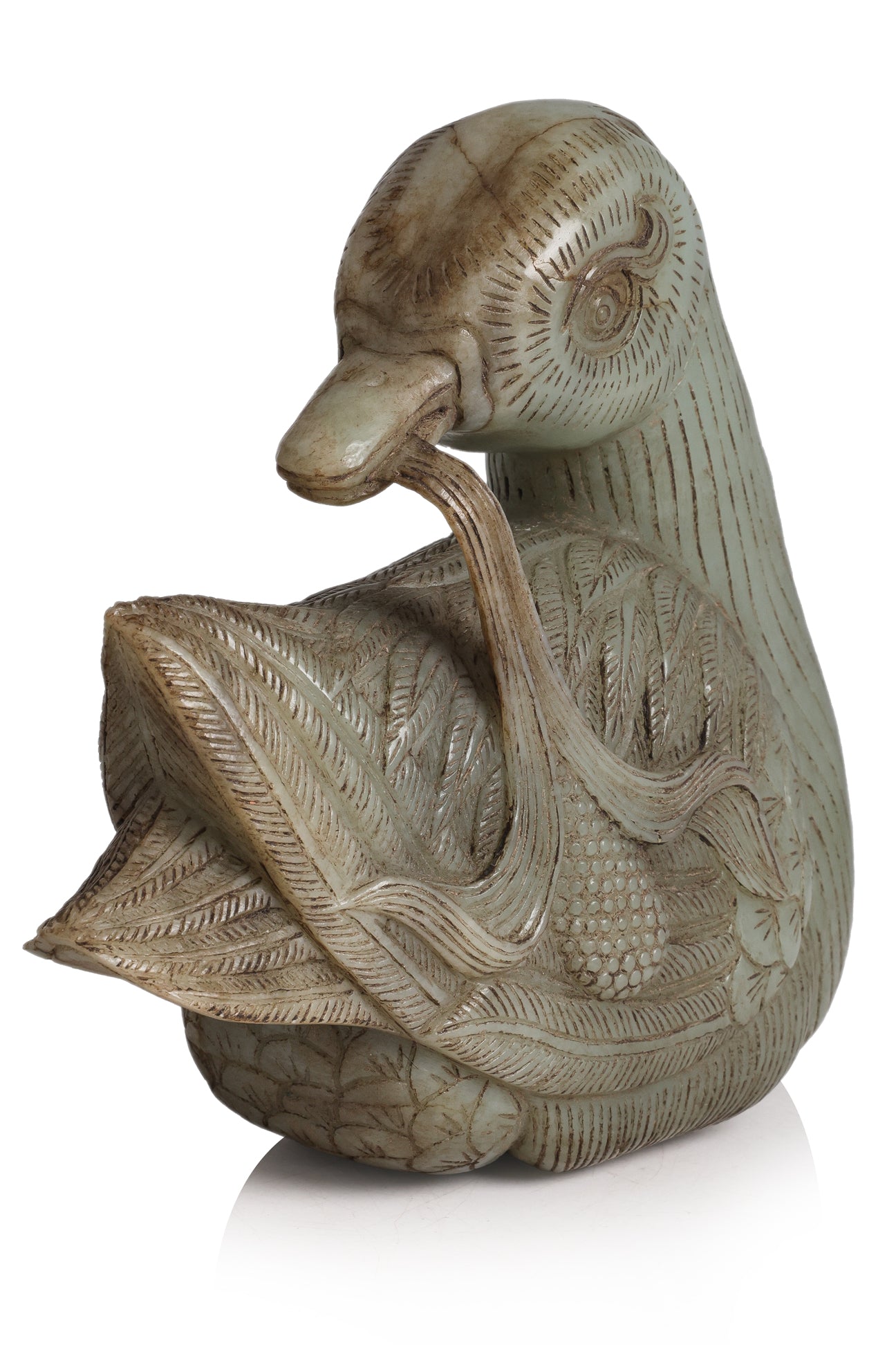 A LARGE CELADON JADE MODEL OF A DUCK