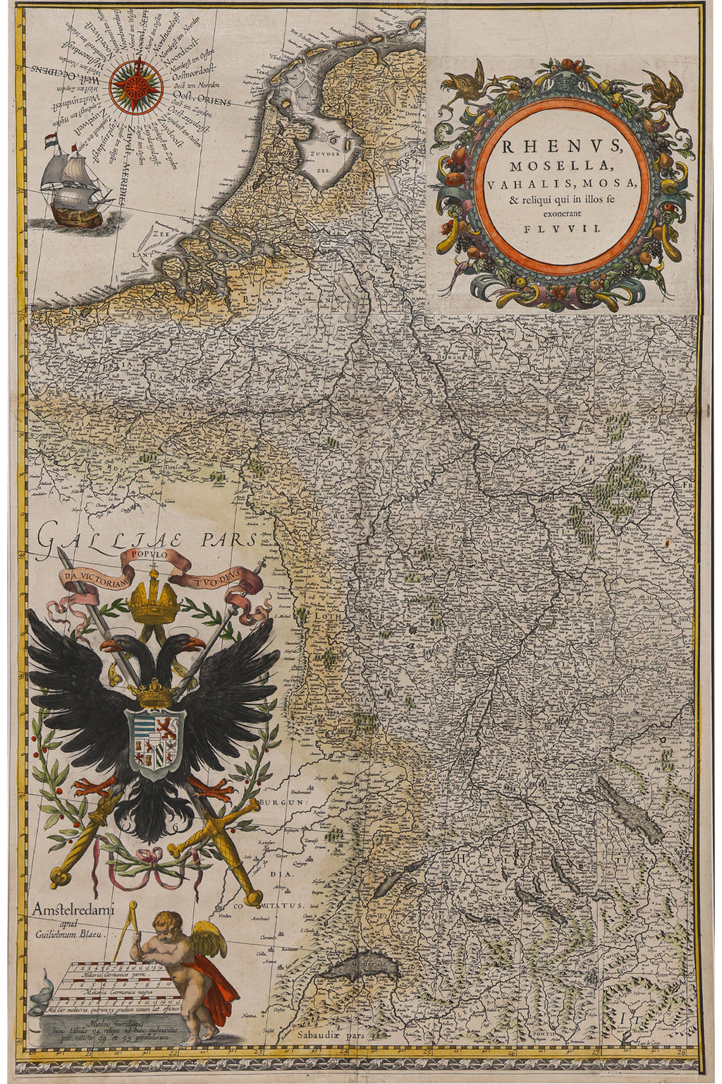 RHENUS, MOSELLA, VAHALIS, MOSA... WILLEM JANSZOON BLAEU, 1635
