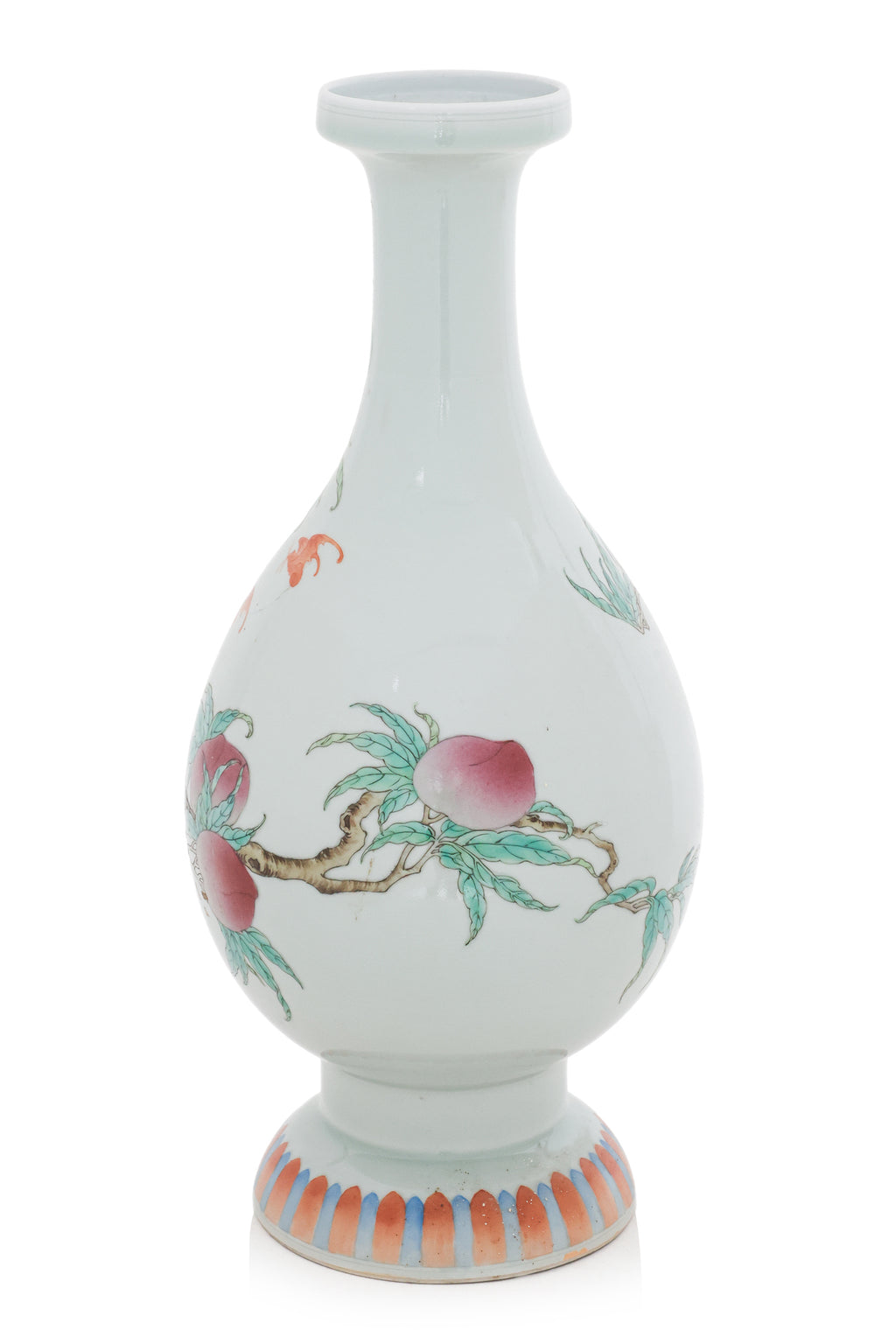A FAMILLE ROSE 'PEACH AND BAT' BOTTLE VASE