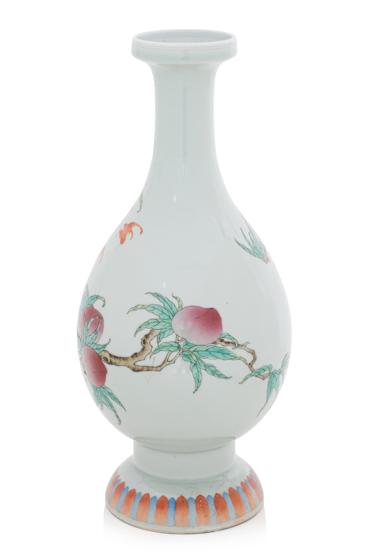 A FAMILLE ROSE 'PEACH AND BAT' BOTTLE VASE