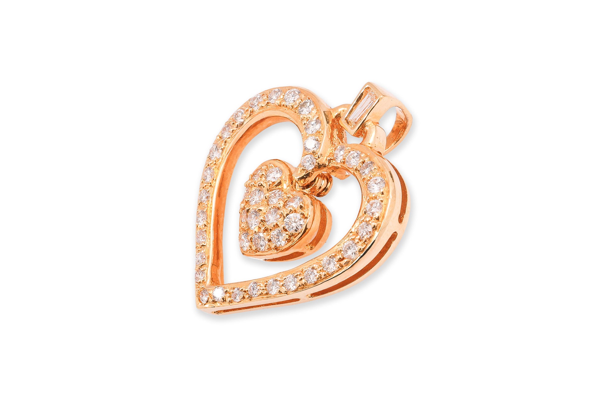 A HIGH KARAT GOLD DIAMOND 'DOUBLE HEART' PENDANT