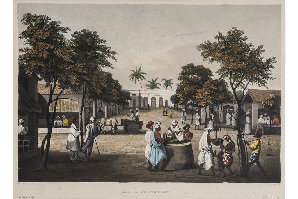 COURS D'UNE PAGODE, PALAIS DU GOUVERNEUR, MARCHE DE PONDICHERY, SIGISMOND HIMELEY, 1835