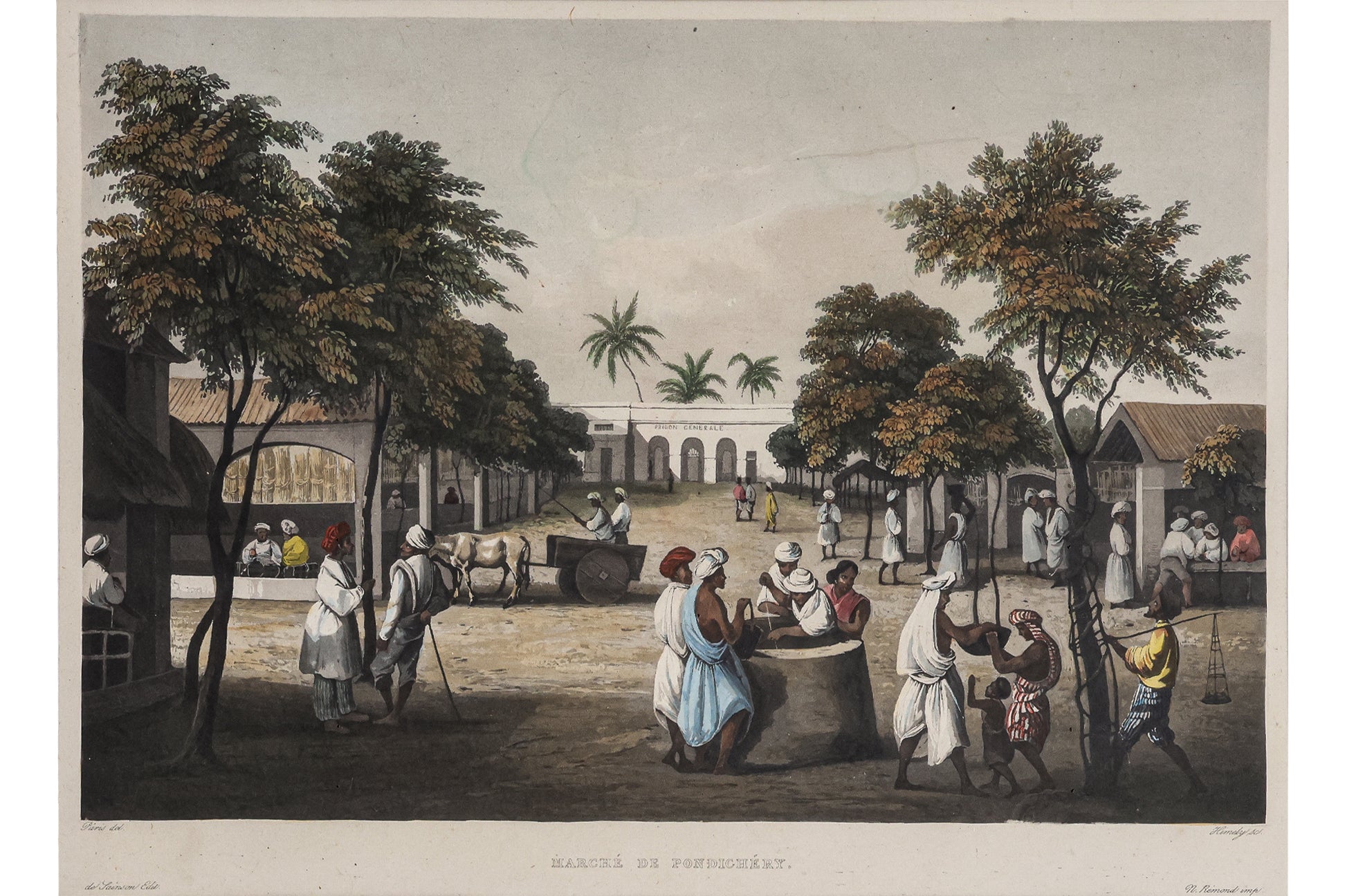COURS D'UNE PAGODE, PALAIS DU GOUVERNEUR, MARCHE DE PONDICHERY, SIGISMOND HIMELEY, 1835