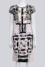 ERDEM - A PINK AND BLACK SILK GEOMETRIC FLORAL SET