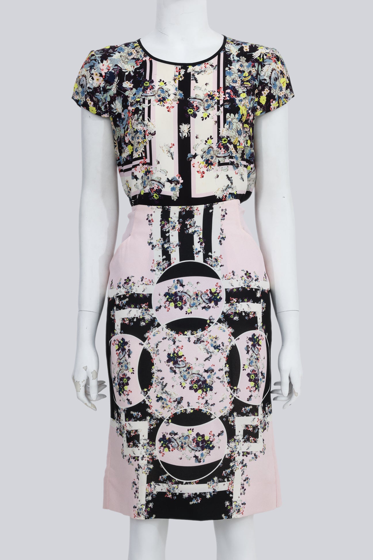 ERDEM - A PINK AND BLACK SILK GEOMETRIC FLORAL SET
