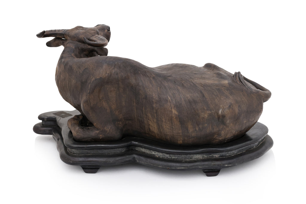 A LARGE SHIWAN POTTERY MODEL OF A BUFFALO