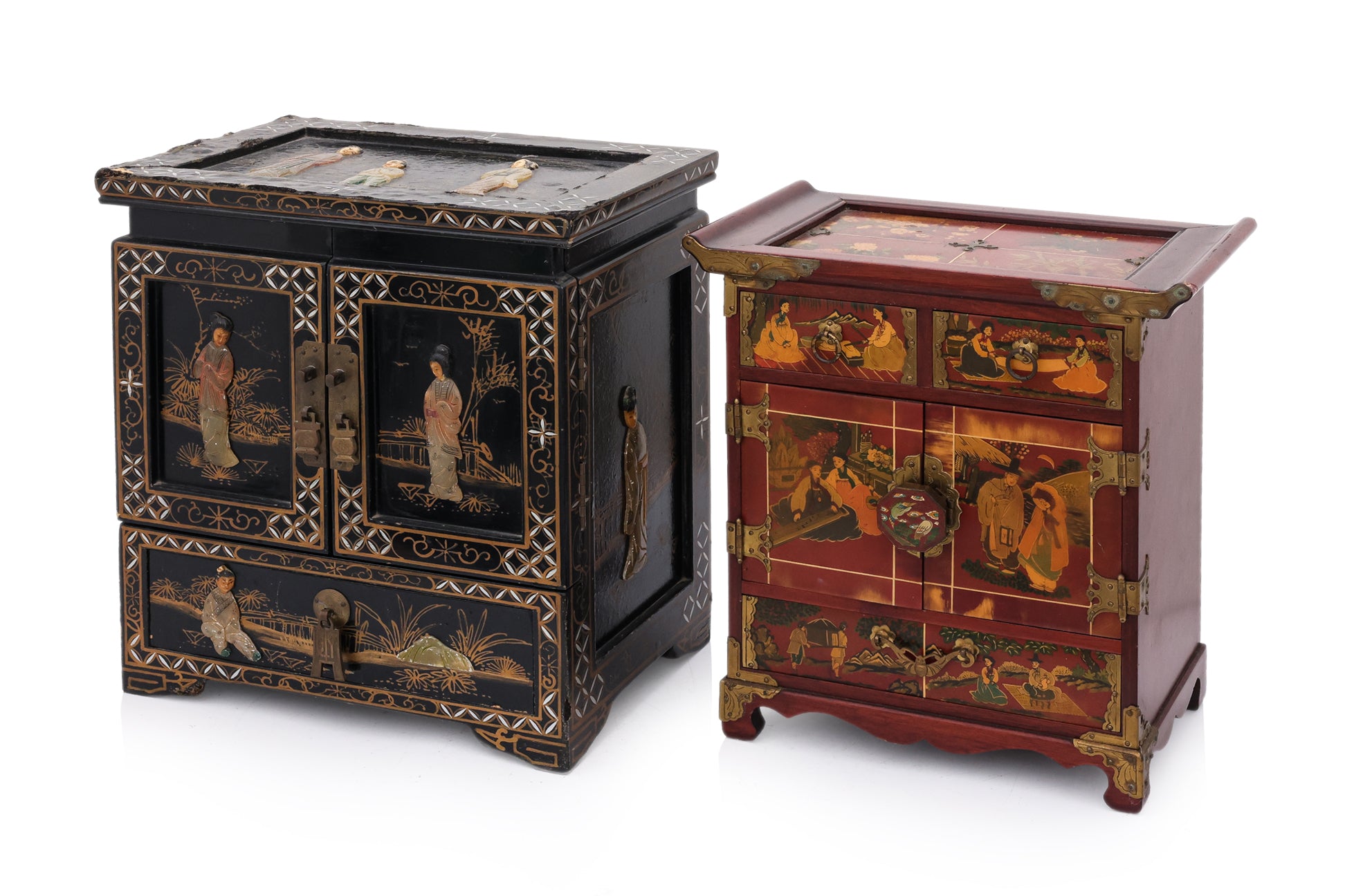 TWO CHINESE LACQUER JEWELLERY BOXES