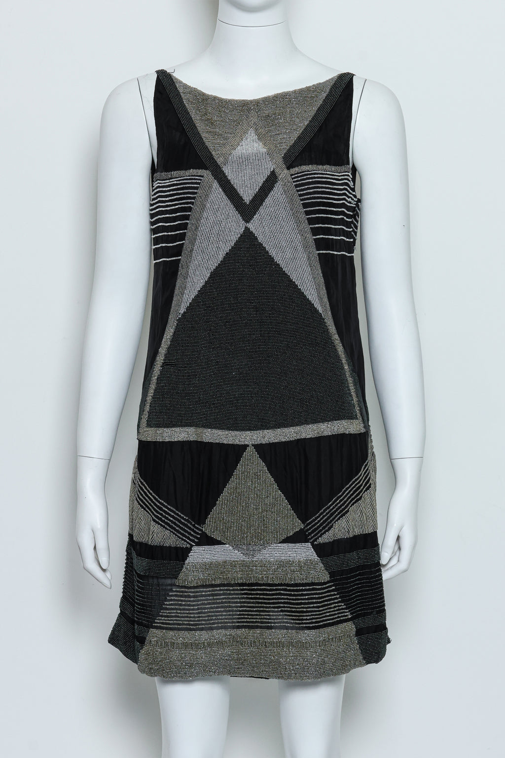 CHRISTIAN WIJNANTS - A BLACK AND SILVER GEOMETRIC BEADED DRESS