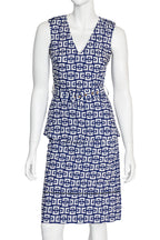 MARNI - A BLUE AND WHITE GEOMETRIC BELTED TOP AND SKIRT SET, SUMMER EDITION 2013