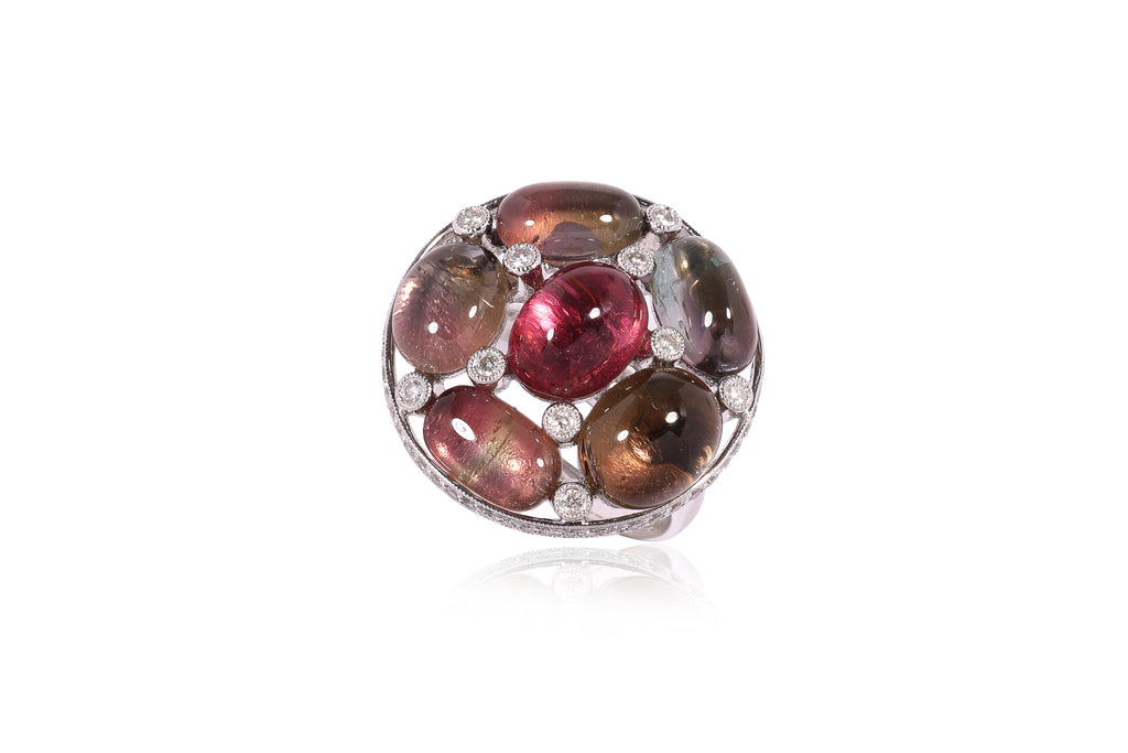 A TOURMALINE AND DIAMOND CLUSTER RING
