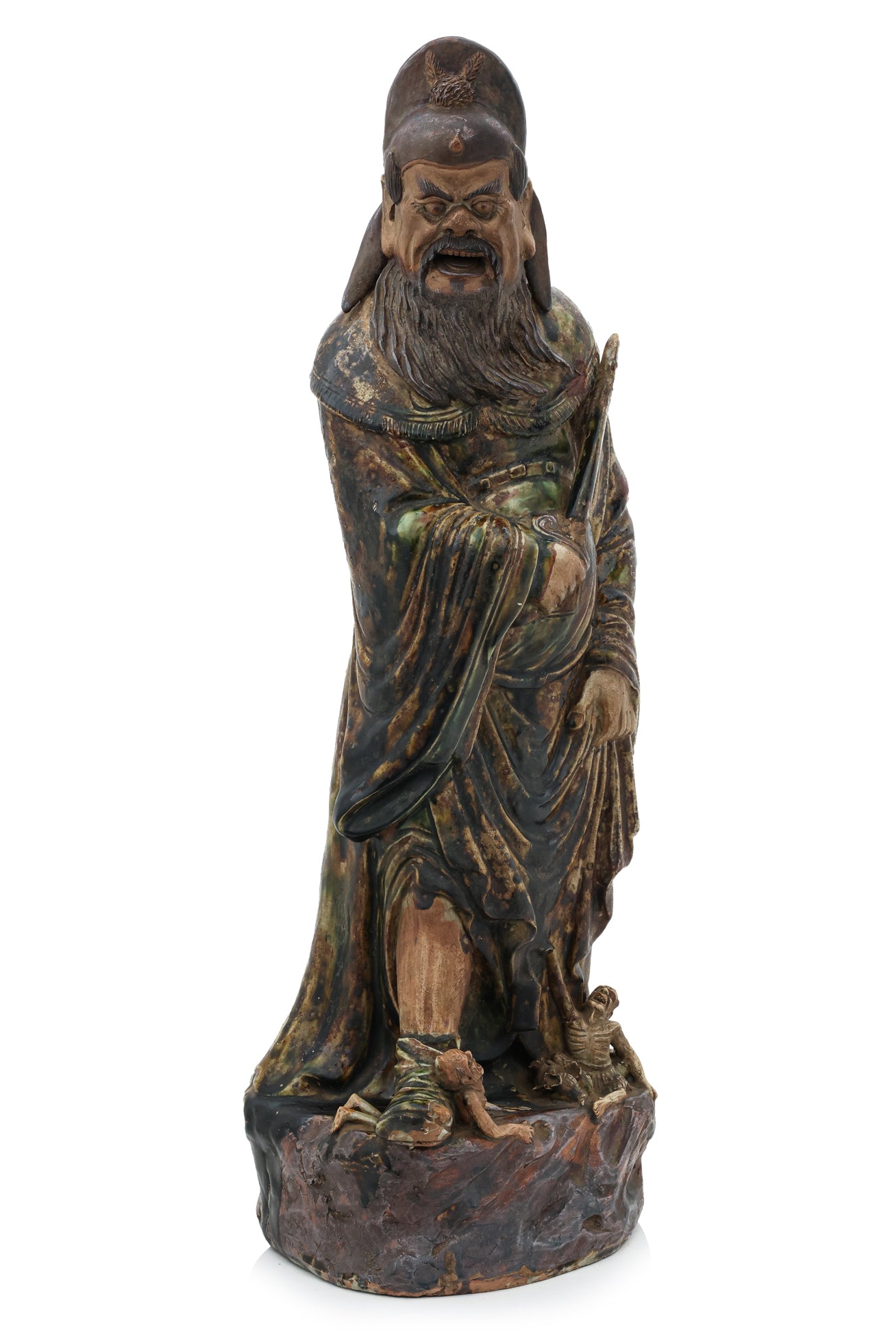 A LARGE SHIWAN POTTERY FIGURE OF ZHONG HUI