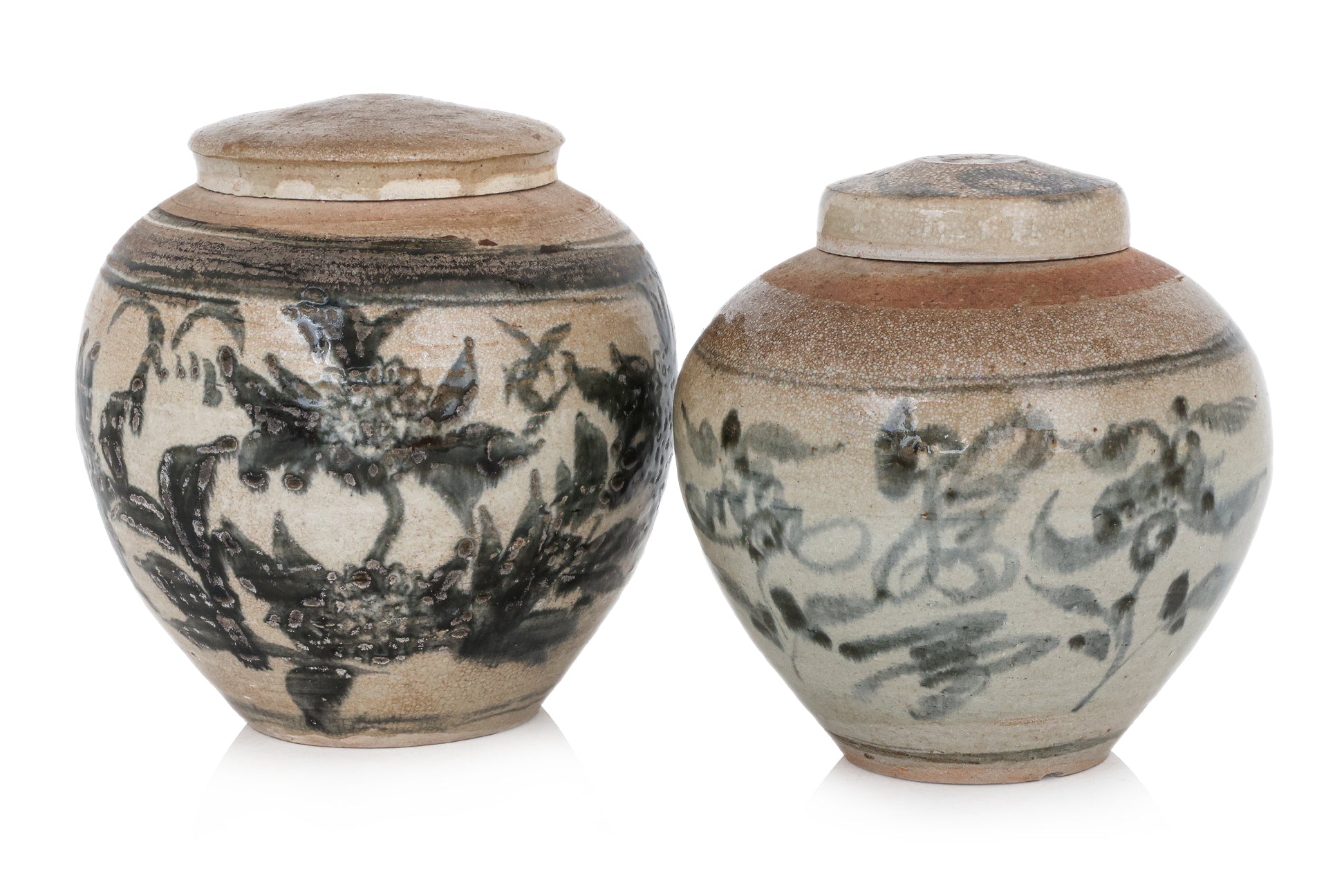 TWO BLUE AND WHITE JARS AND COVERS