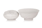 A CARVED BISCUIT PORCELAIN BOWL AND CIRCULAR BOX