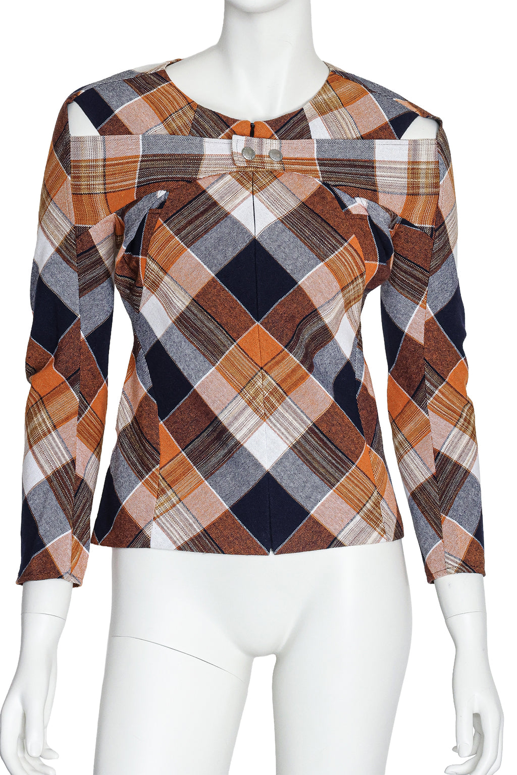 JUNYA WATANABE - AN ORANGE PLAID WOOL-BLEND TOP, FALL RTW 2013