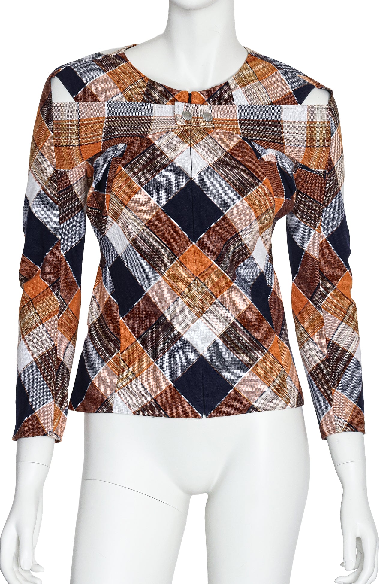 JUNYA WATANABE - AN ORANGE PLAID WOOL-BLEND TOP, FALL RTW 2013
