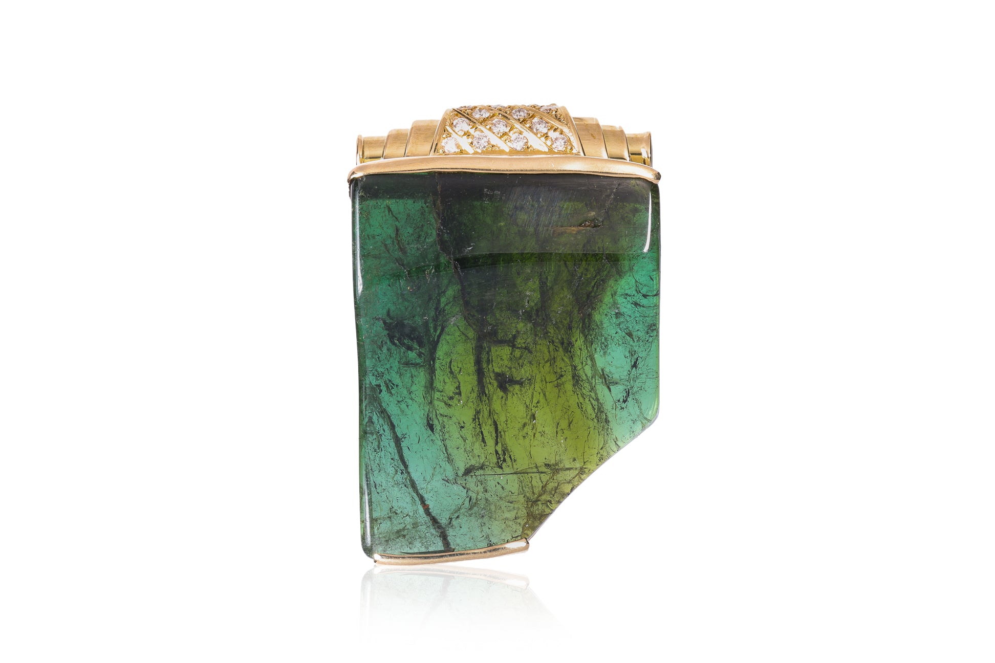 A LARGE TOURMALINE AND DIAMOND PENDANT