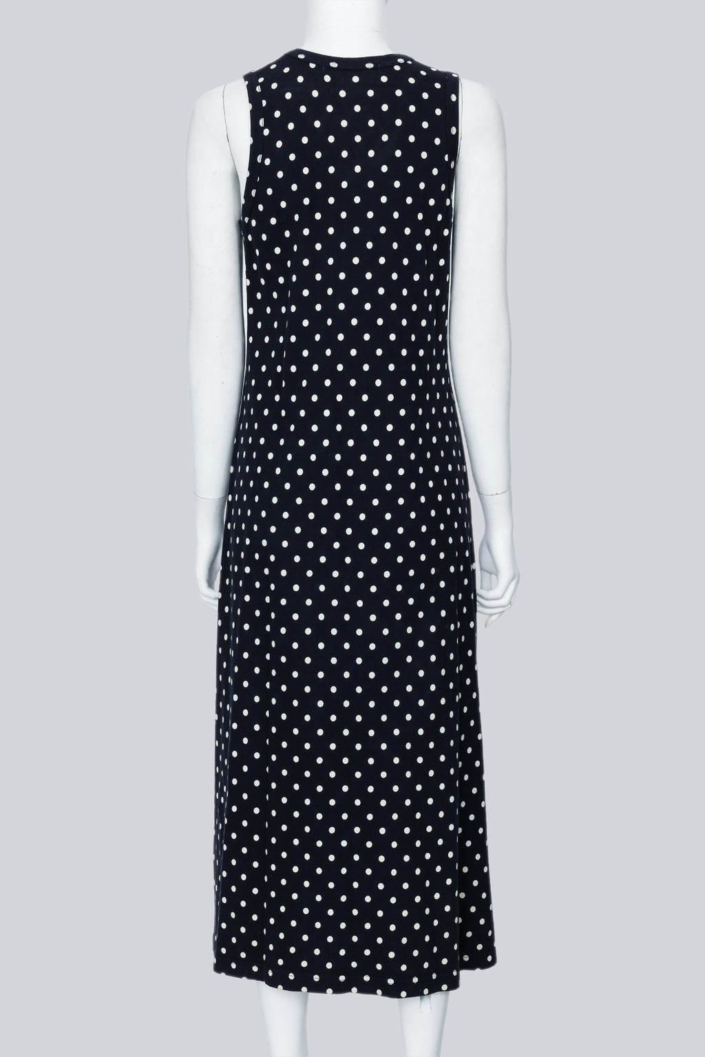 COMME DES GARCONS - A NAVY SHIFT DRESS WITH WHITE POLKA DOTS
