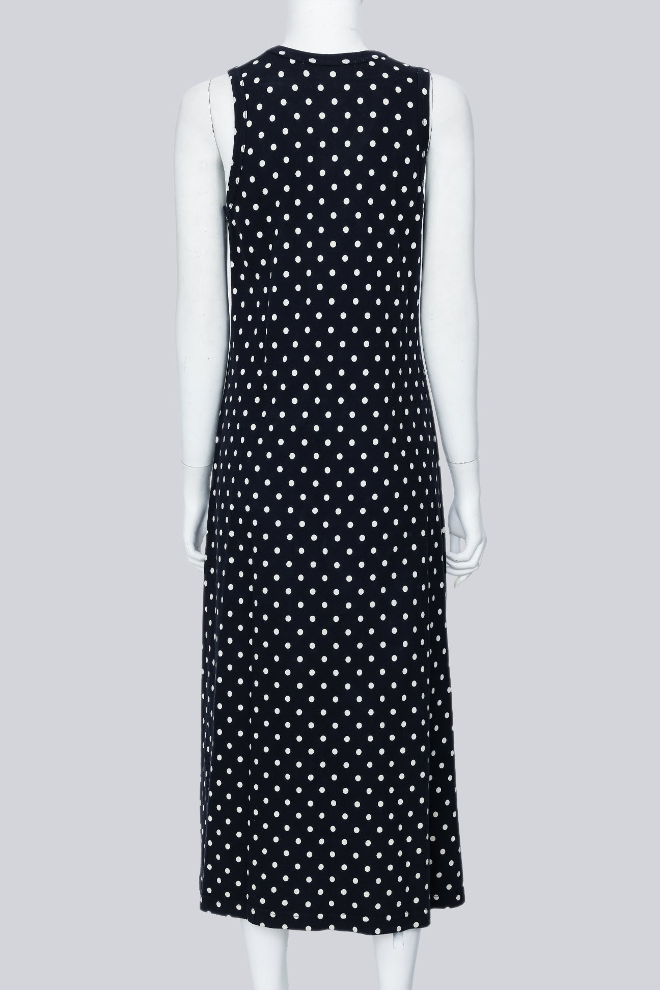 COMME DES GARCONS - A NAVY SHIFT DRESS WITH WHITE POLKA DOTS