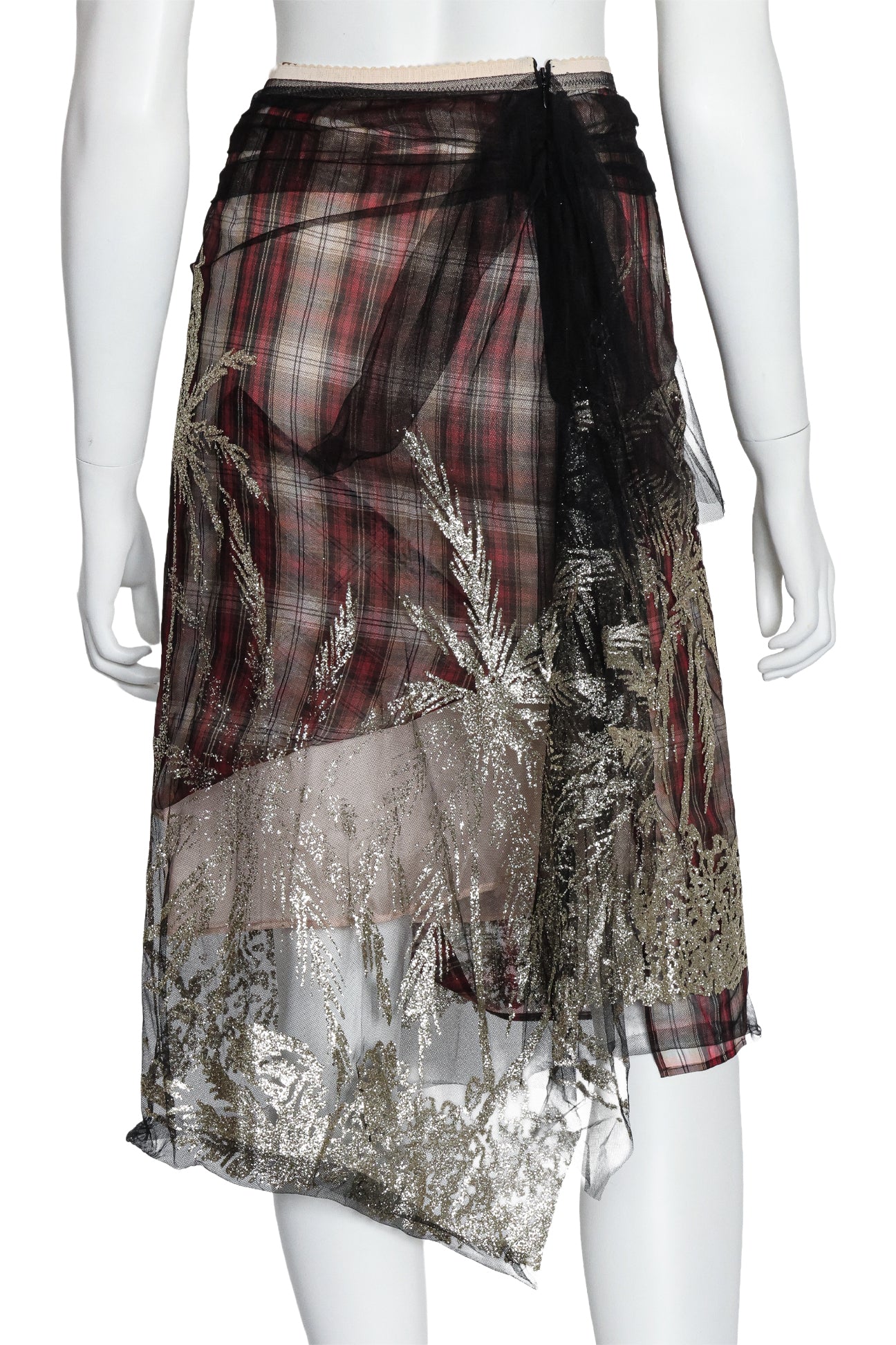 N°21 - A TULLE AND SILK LINED PLAID SKIRT WITH PALM TREE SEQUIN EMBELLISHMENT