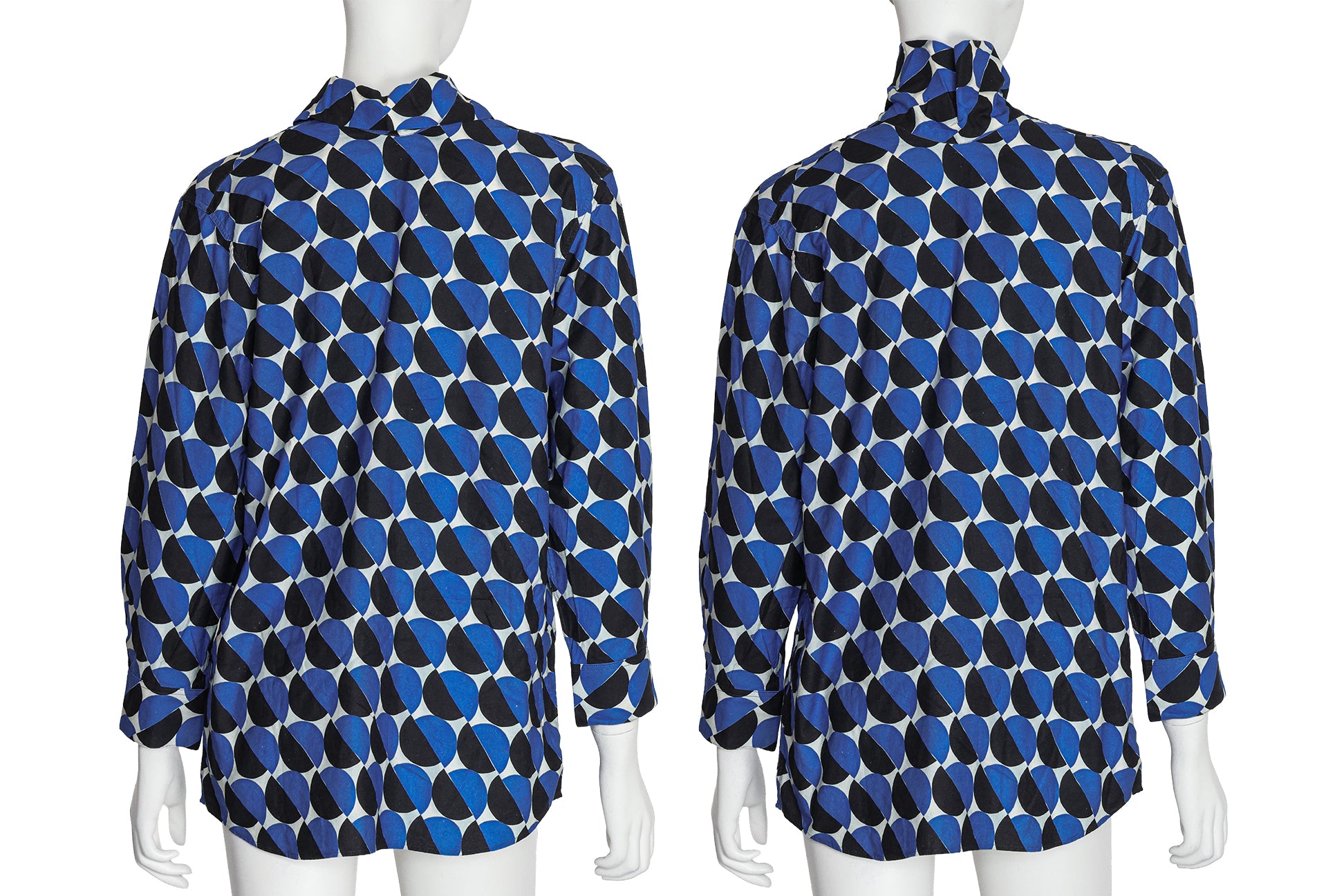 DRIES VAN NOTEN - A BLUE AND BLACK GEOMETRIC PRINT SHIRT