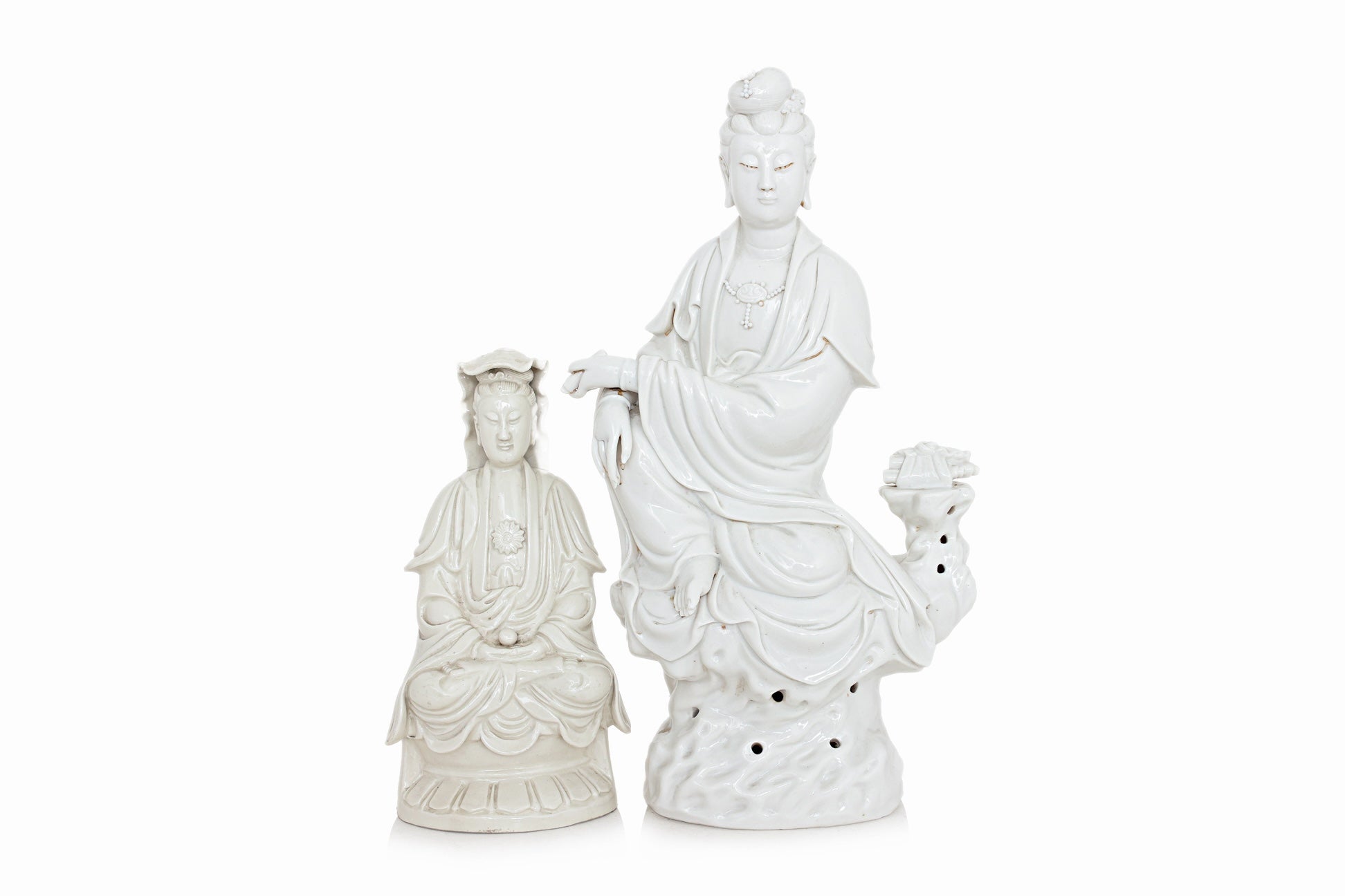 TWO BLANC DE CHINE PORCELAIN FIGURES OF GUANYIN