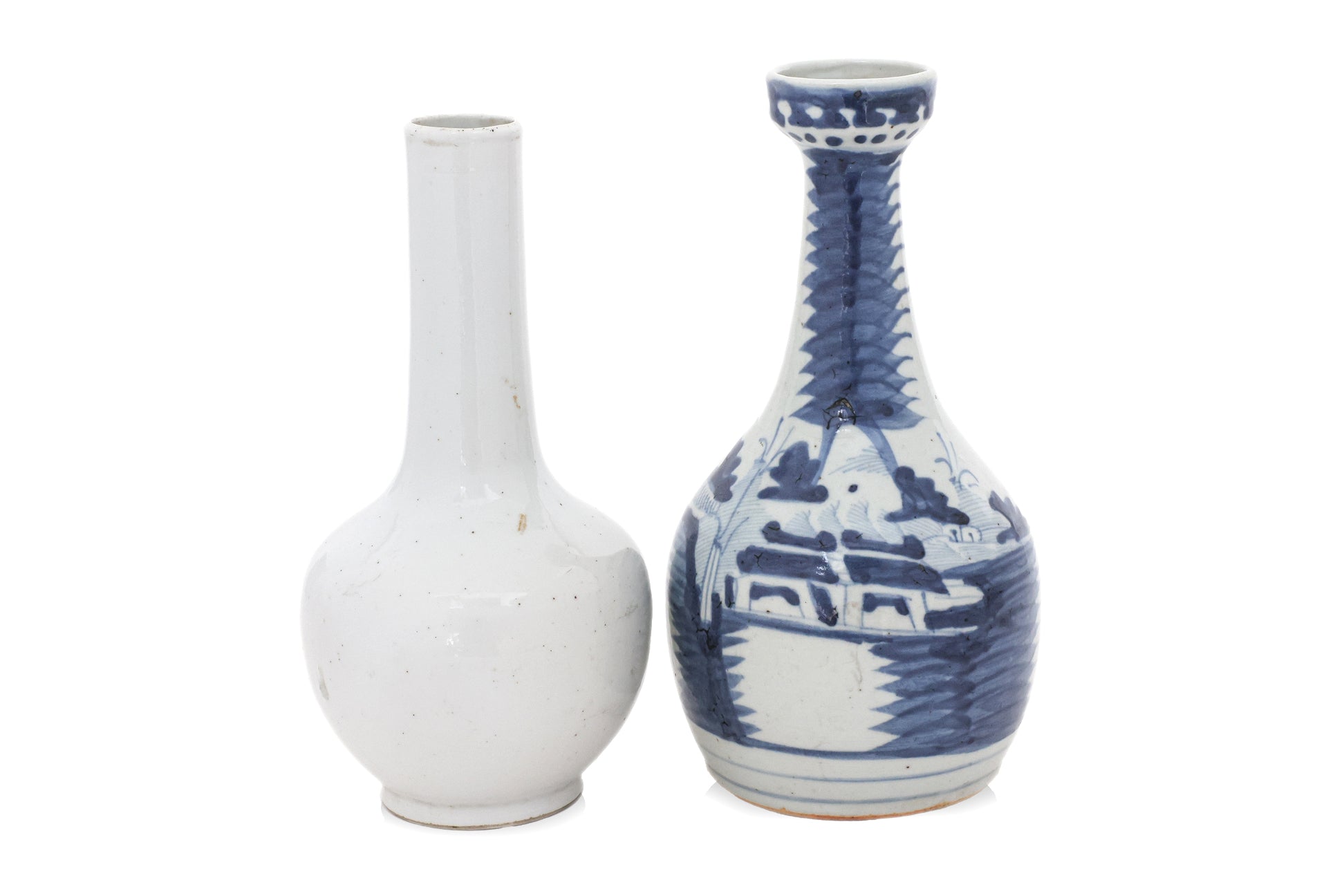 TWO PORCELAIN BOTTLE VASES