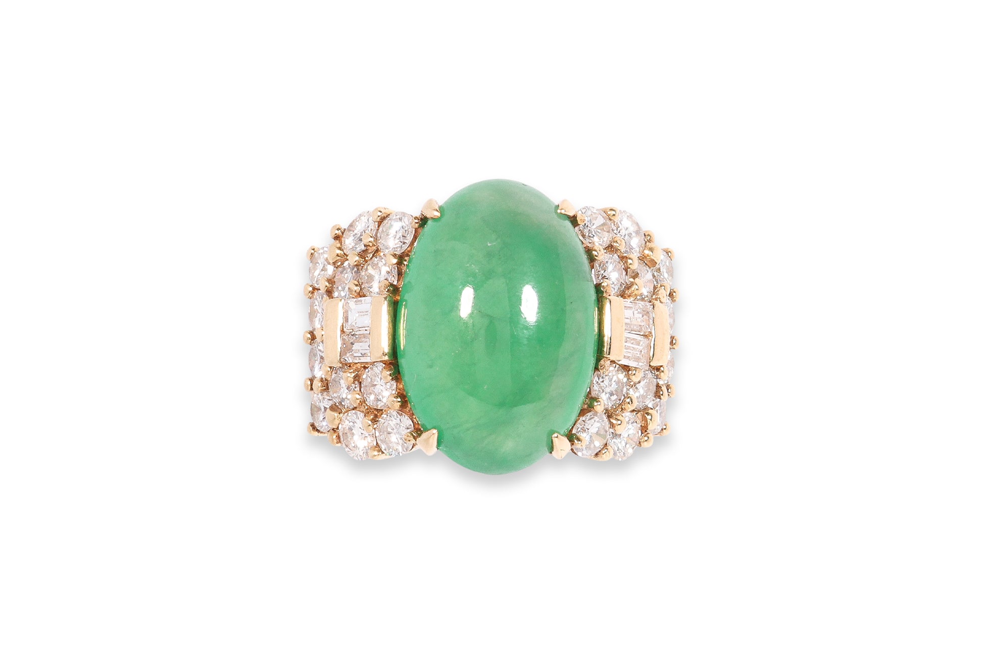 A HIGHLY TRANSLUCENT TYPE A JADEITE AND DIAMOND RING