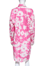 MSGM - A PINK AND WHITE TIE-DYE SHIRT DRESS