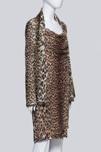 ELIE TAHARI - A LEOPARD PRINT DRESS AND CARDIGAN ENSEMBLE