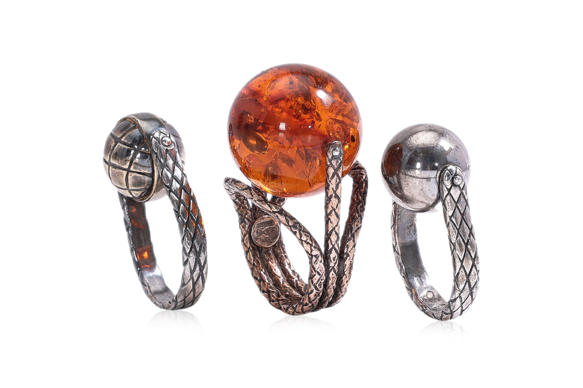 BOTTEGA VENETA - THREE SPINNING SILVER COCKTAIL RINGS