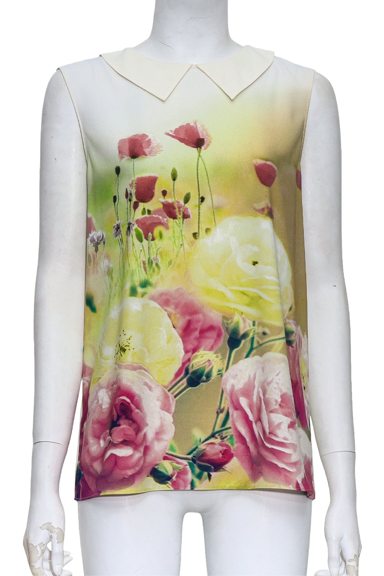MOSCHINO - A SLEEVELESS POPPY PRINT COLLARED TOP