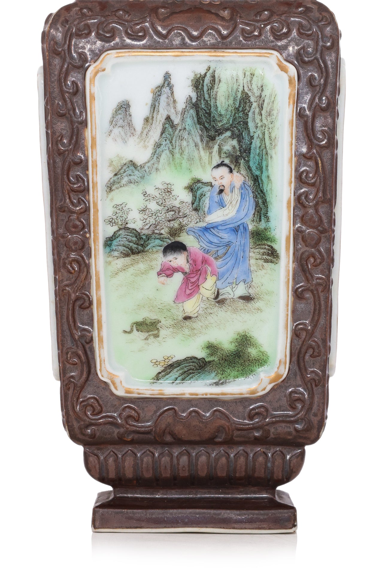 A CAFE-AU-LAIT GROUND FAMILLE ROSE VASE