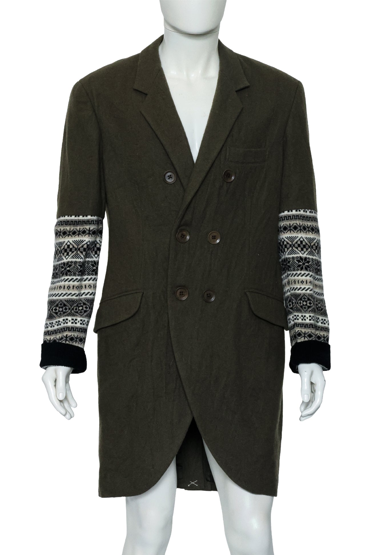 YOHJI YAMAMOTO POUR HOMME - AN OLIVE WOOL COAT WITH CONTRAST