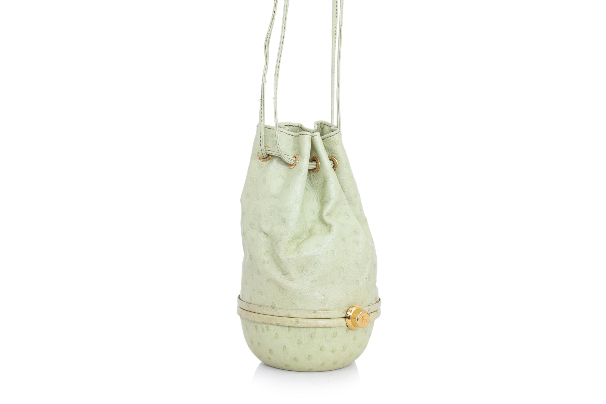FENDI - A GREEN OSTRICH LEATHER DRAWSTRING EVENING BAG